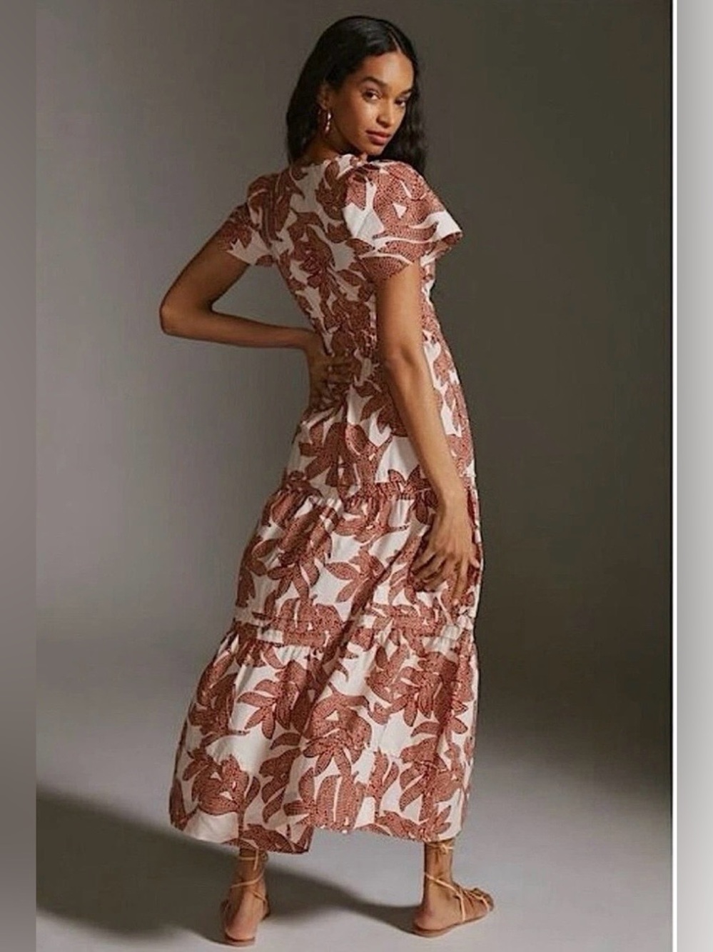 Anthropologie Somerset Maxi in Neutral Dotted Floral Cotton Tiered Dress XXS - Picture 2 of 14